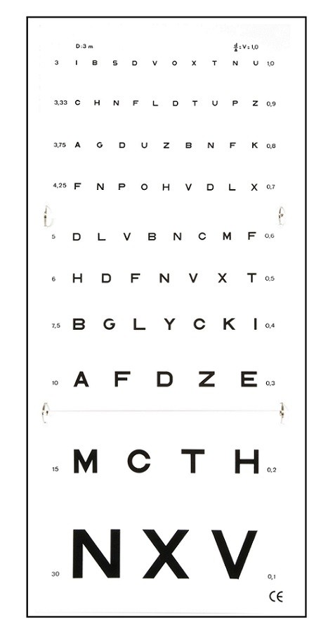 Monoyer - 3 m - synstavle - ophæng