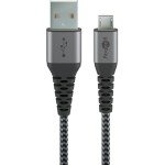 USB-A 2.0 till Micro USB laddnings- och datakabel, textil, svart/grå, 1m